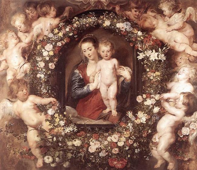 RUBENS, Pieter Pauwel Madonna in Floral Wreath Norge oil painting art